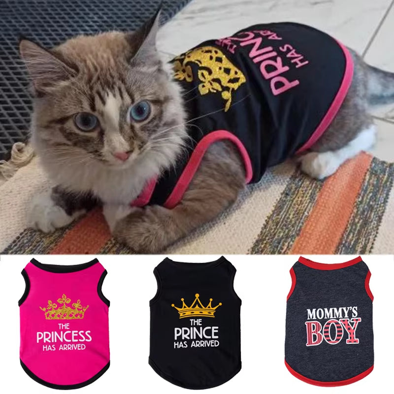 Summer Cotton Sphynx Cat T Shirt Vest for Small Cats Gotas Princess Print Pet Dog Clothes Garfield Kedi Shirts Mascotas Clothing