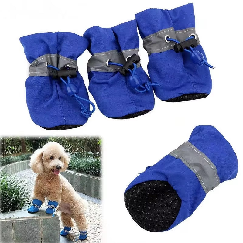 4Pcs/Set Waterproof Pet Dog Shoes Anti-Slip Rain Boots Footwear for Small Cats Dogs Puppy Dog Pet Booties Pet Paw Accessories