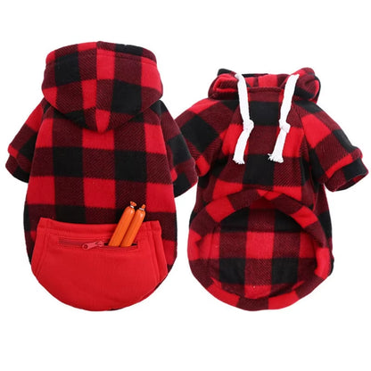 Winter Warm Dog Hoodie Pet Jacket Plaid Pocket Coat Cold Weather Dog Clothes Pet Apparel for Small Medium Large Dogs