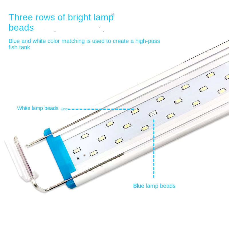 Aquarium LED Light Super Slim Fish Tank Aquatic Plant Grow Lighting Waterproof Bright Clip Lamp Blue LED 18-75Cm for Plants 220V