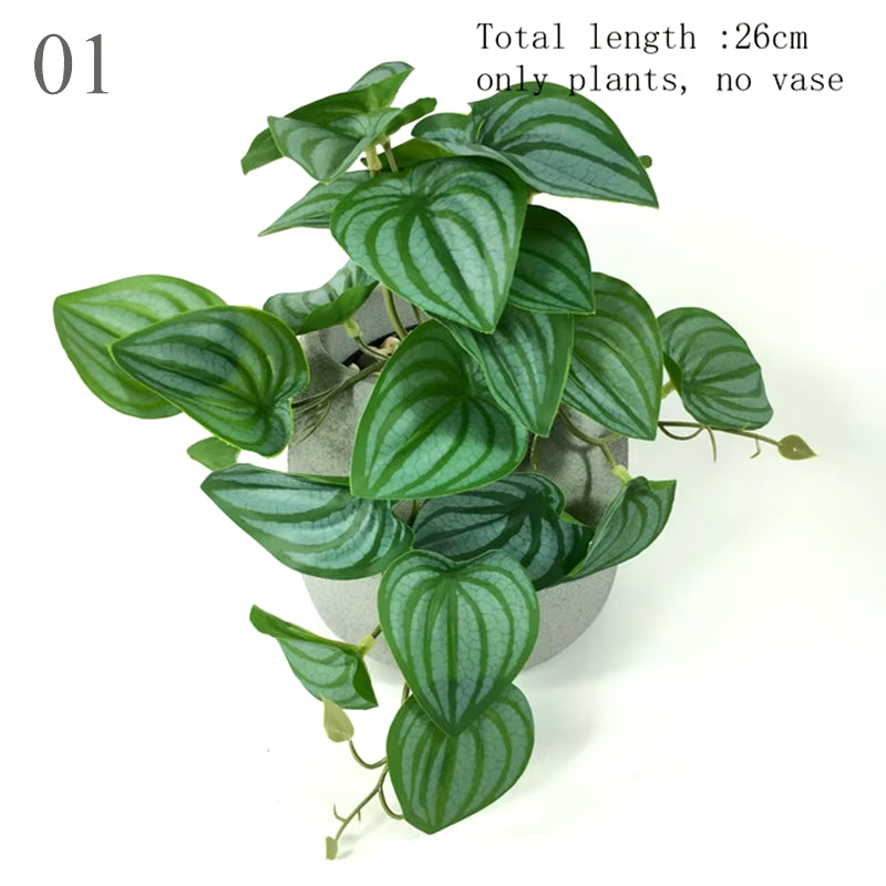 Artificial Plants Leaves Silk Tortoiseshell Fake Green Plants Flowers Simulation Potted Fairy Garden Home Living Room Decoration