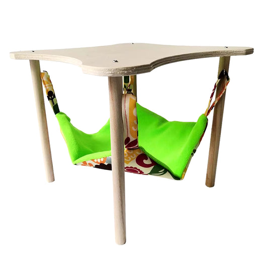 Double-Sided Hanging Hammock Bed Sleeping Nest with Wooden Stand for Guinea Pigs Chinchilla Rat Hamster Bunny Ferrets Pet Bed