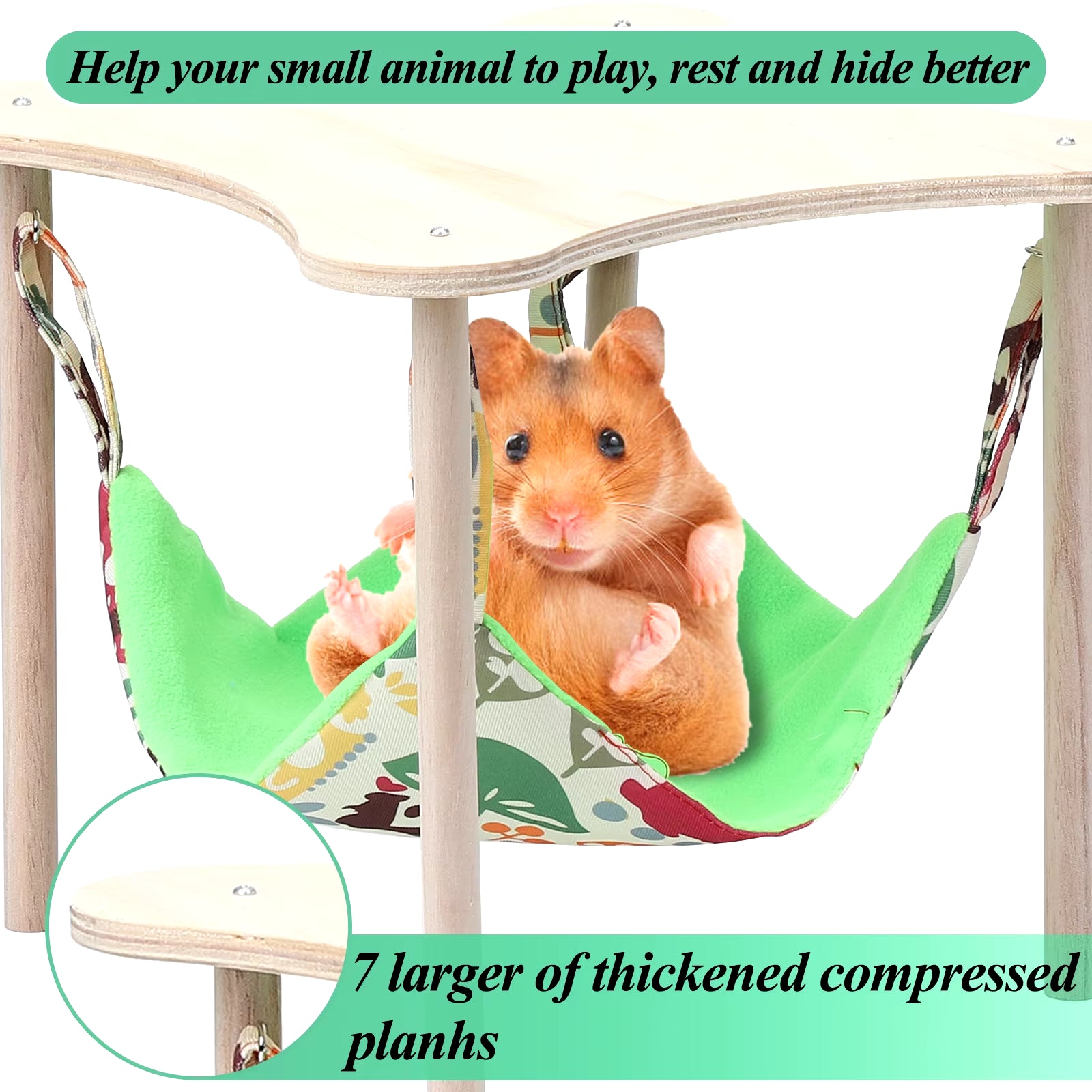 Double-Sided Hanging Hammock Bed Sleeping Nest with Wooden Stand for Guinea Pigs Chinchilla Rat Hamster Bunny Ferrets Pet Bed