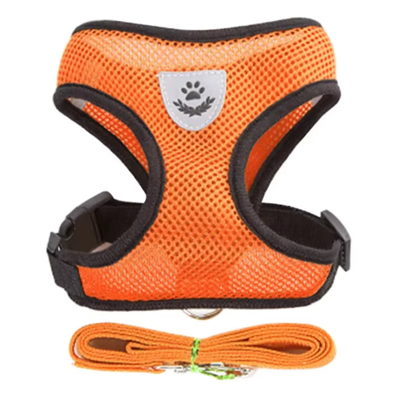 Puppy Cat Vest Harness with Leash Breathable Mesh Pet Chest Straps for Chihuahua York Harnesses Reflective Bulldog Walking Leash