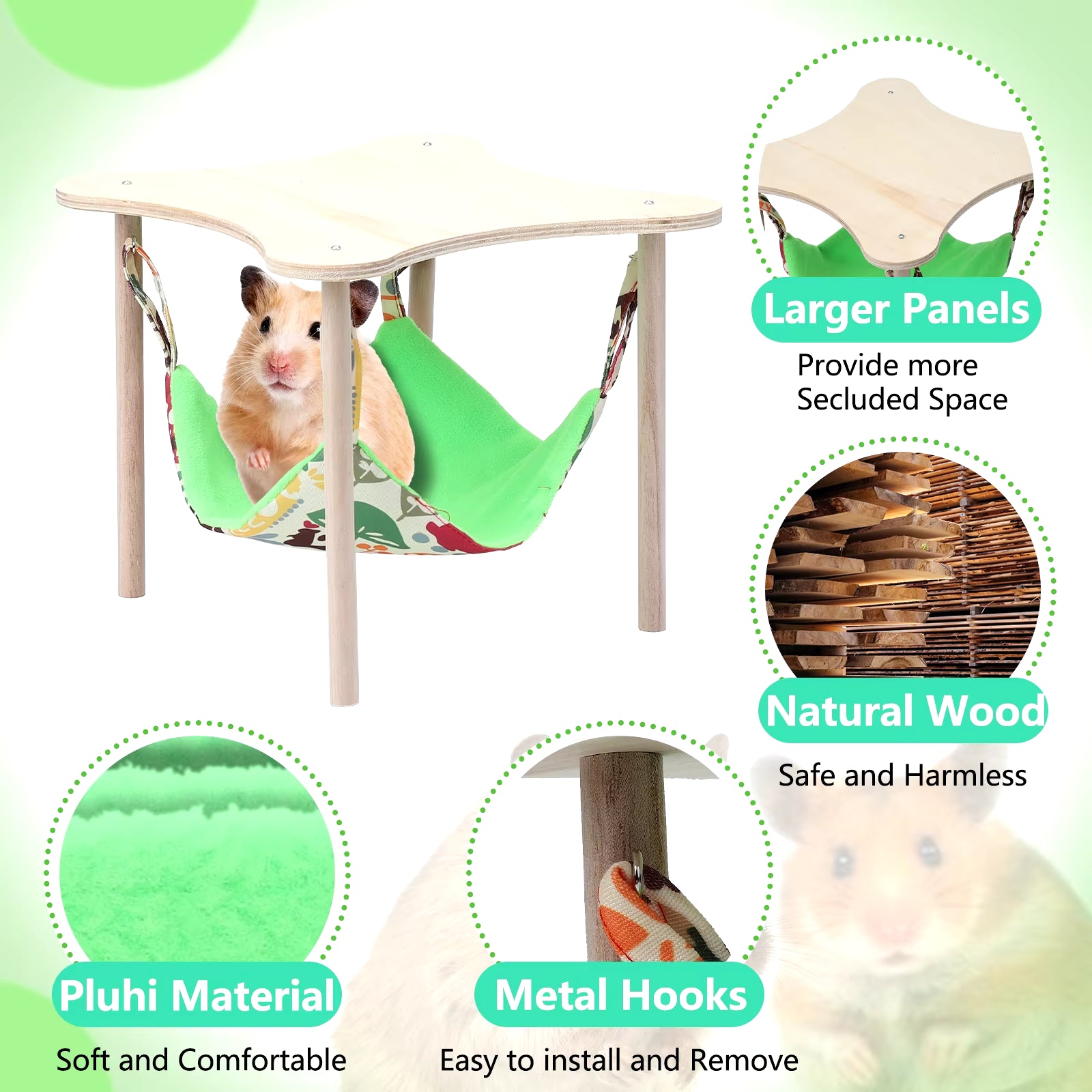 Double-Sided Hanging Hammock Bed Sleeping Nest with Wooden Stand for Guinea Pigs Chinchilla Rat Hamster Bunny Ferrets Pet Bed