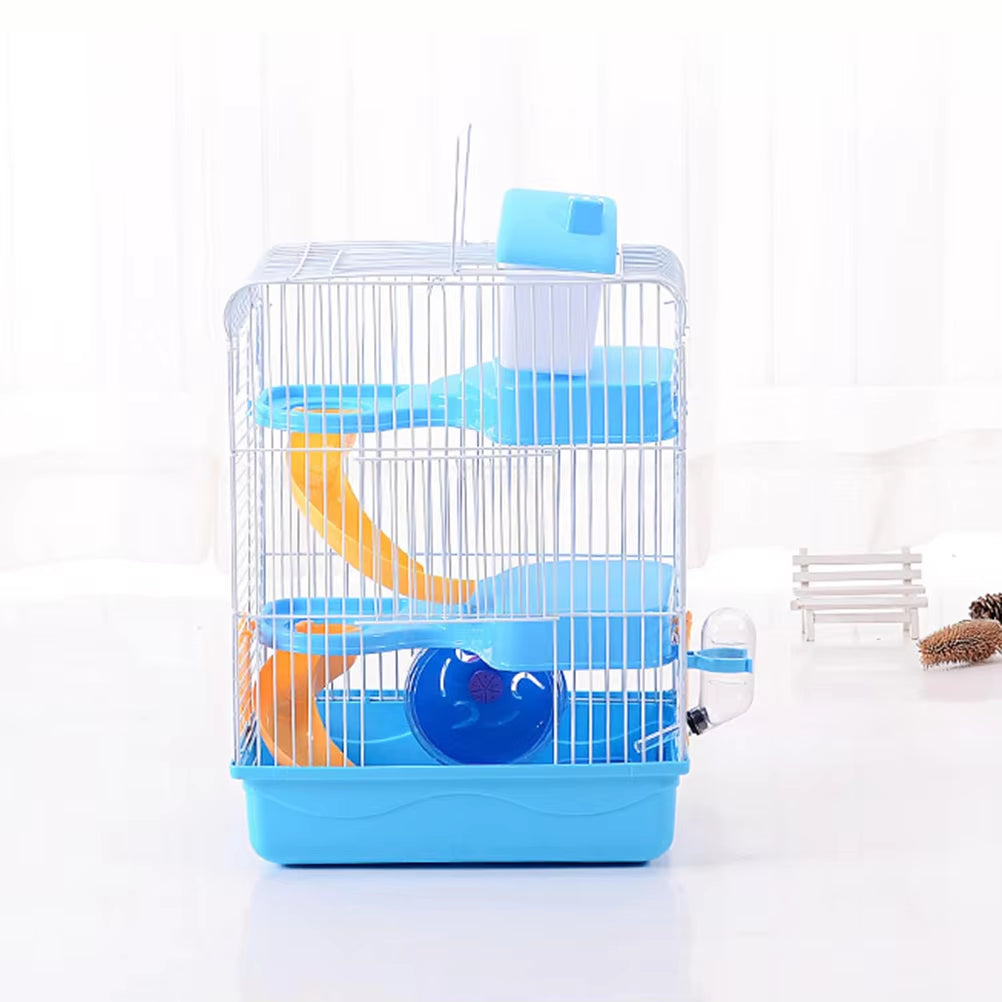 Large Hamster Cage Three Layers Chinchilla Cage Includes Water Bottle Exercise Wheel Dish Hamster Hide- Out Small House For