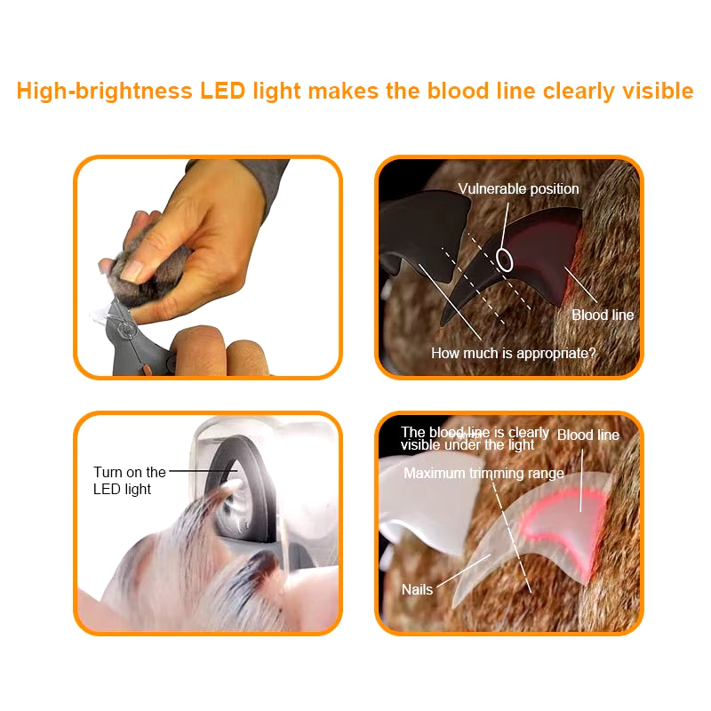 Household Pet Products Splash Proof Cat and Dog Nail Clipper LED Lamp Magnifying Glass anti Cutting Blood Line Pet Nail Clipper