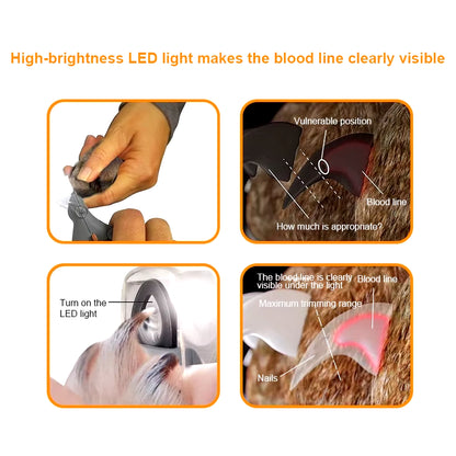 Household Pet Products Splash Proof Cat and Dog Nail Clipper LED Lamp Magnifying Glass anti Cutting Blood Line Pet Nail Clipper